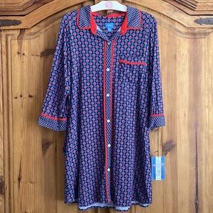 NWT Vera Wang Patterned Button Front Sleep Shirt/ Shirt Dress w/Pockets